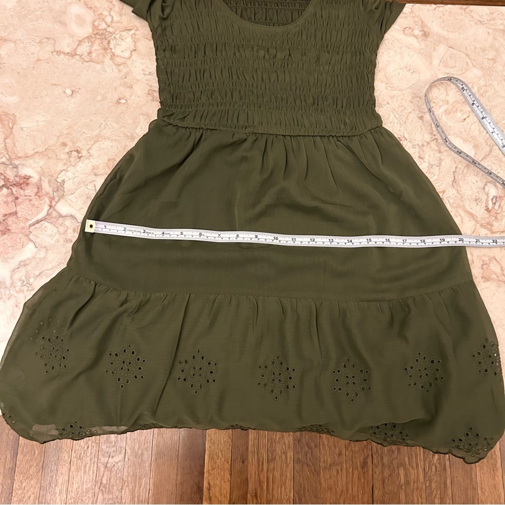 OLD NAVY Size XS Fit & Flare Eyelet Mini Dress Olive Green NWT - Picture 8 of 13
